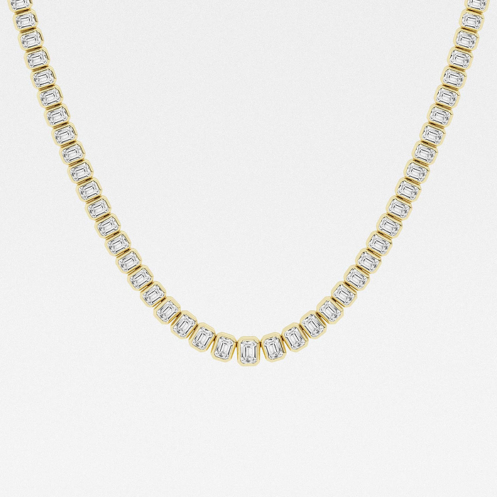 Graduated Bezel Set - 16 ctw Emerald Lab Grown Diamond Graduated Bezel Set Tennis Necklace